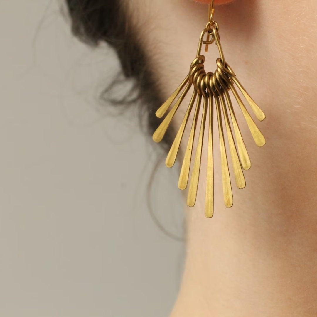 Vintage-Style Gold-Tone Fan Fringe Dangle Earrings
