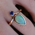 Teardrop Blue Opal-Look Ring with Sapphire-Look Accent