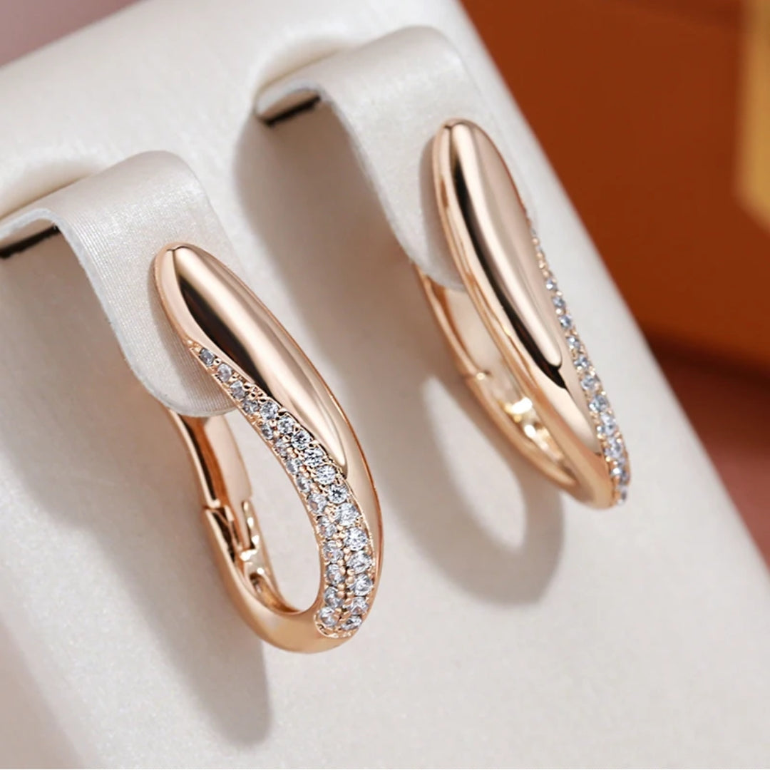 Pavé Teardrop Huggie Earrings in Rose Gold Tone