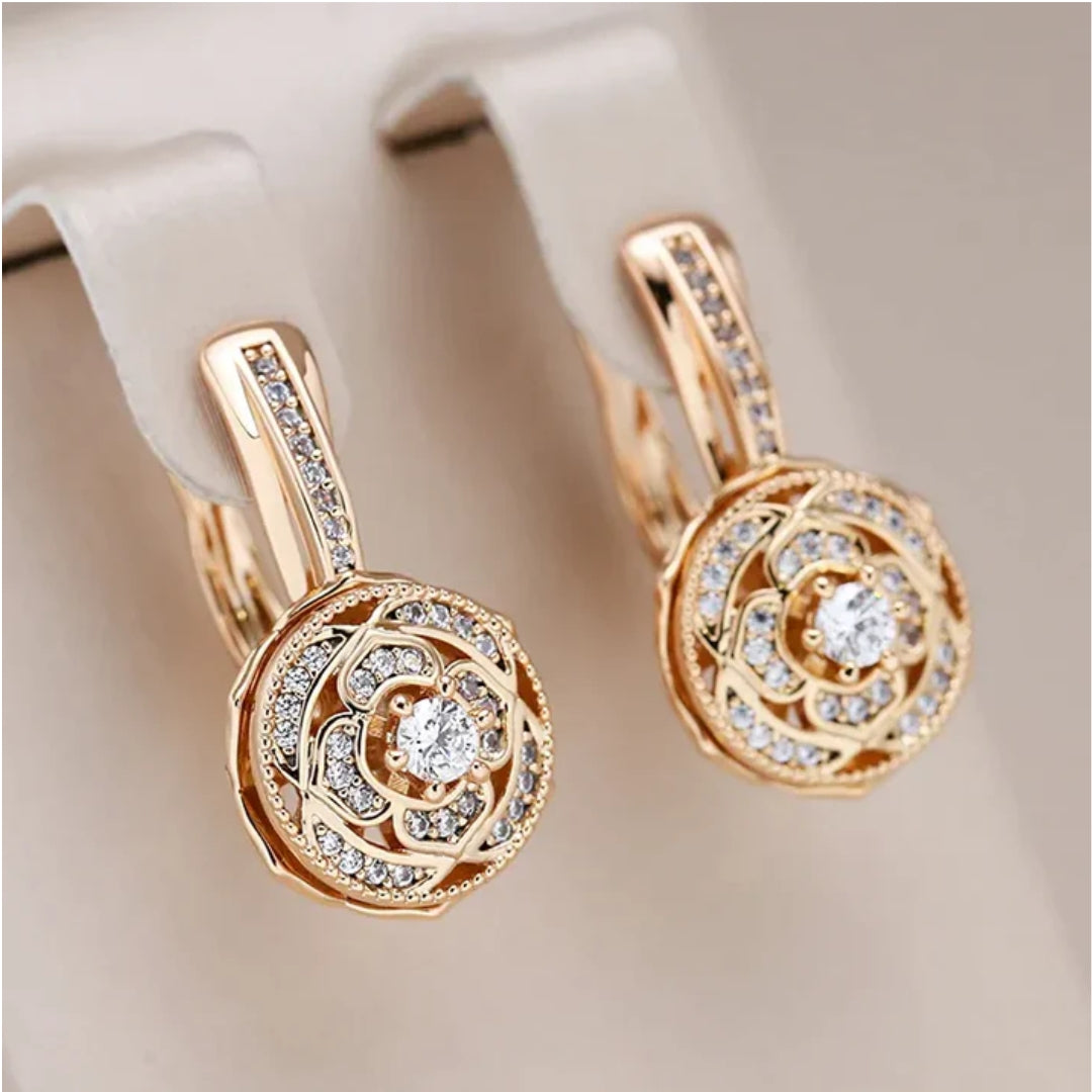 Rose Gold-Tone Pavé Flower Drop Earrings