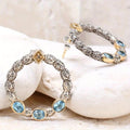 Vintage-Style Blue Crystal-Encrusted Hoop Earrings