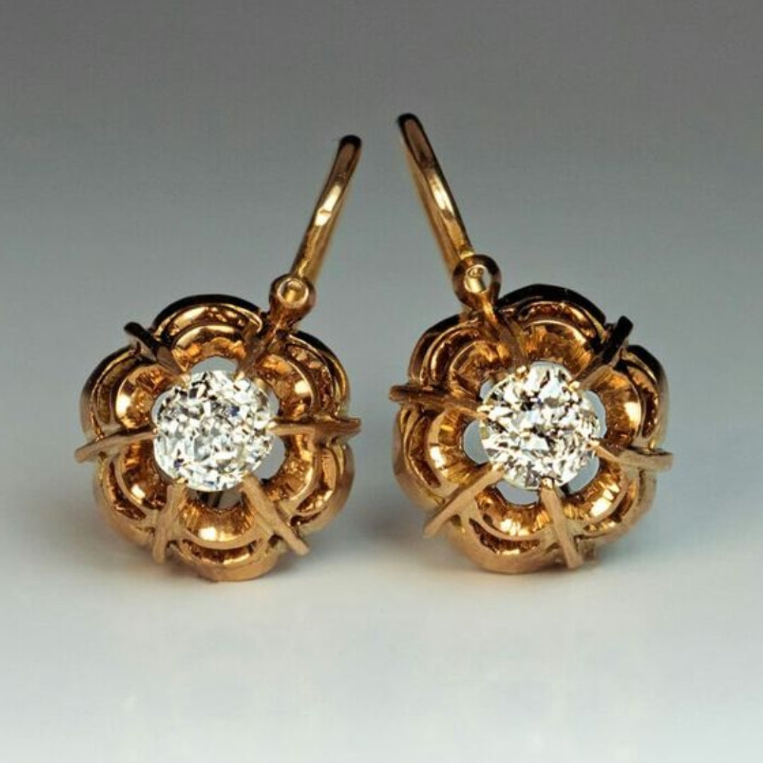 Vintage-Style Bright Glass Rose Gold-Tone Earrings