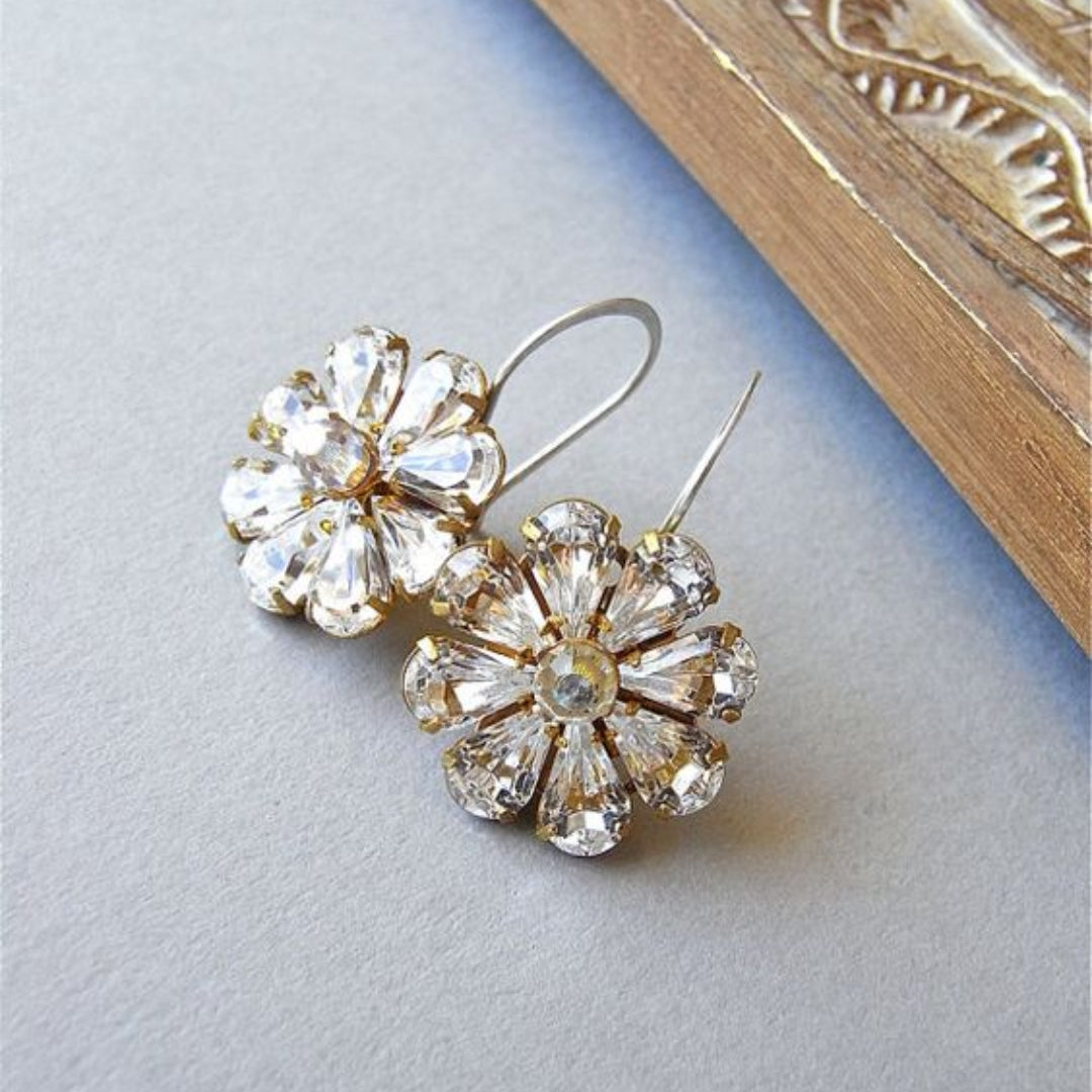 Vintage-Style Bright Crystal Flower Earrings