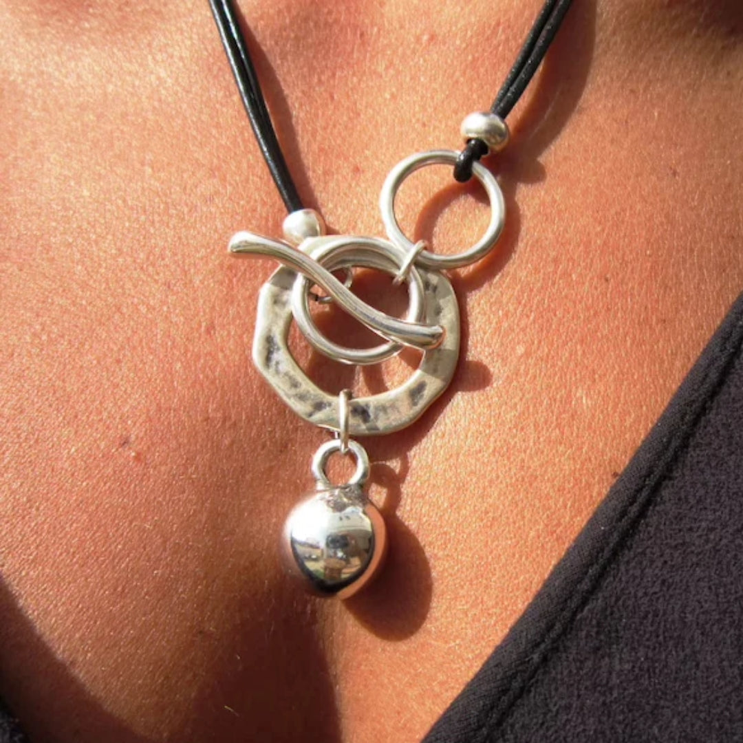 Vintage-Style Silver-Plated Toggle and Charm Cord Necklace