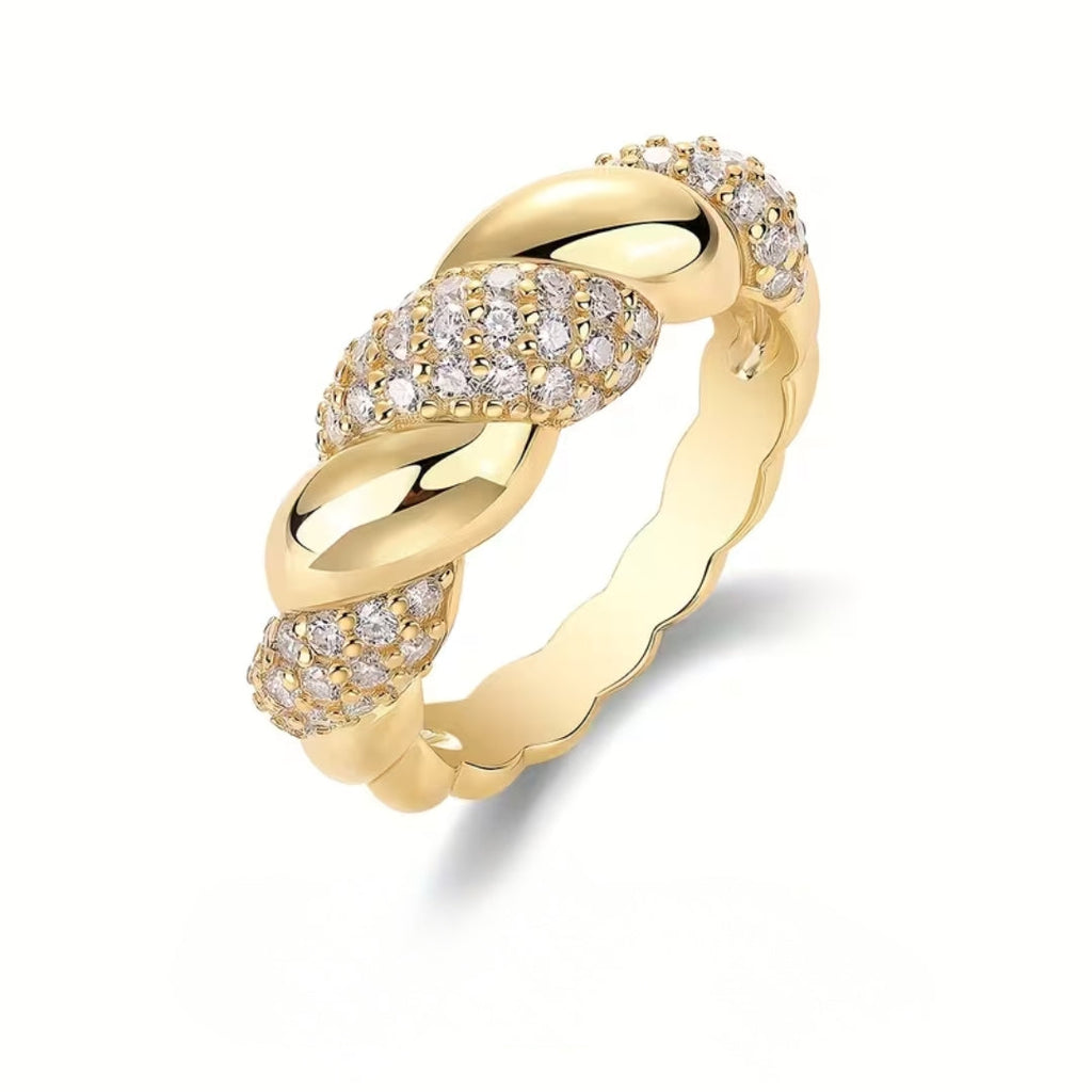 Kristallijne gevlochten goudkleurige ring