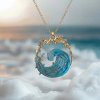 Blue Wave Pendant Necklace in Two Metal Tones