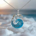 Blue Wave Pendant Necklace in Two Metal Tones