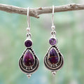 Vintage-Style Purple Stone Dangle Earrings