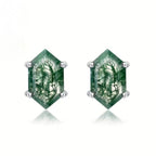 Moss Agate Hexagon Stud Earrings
