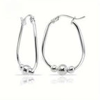 Silver-Tone Bead Hoop Earrings