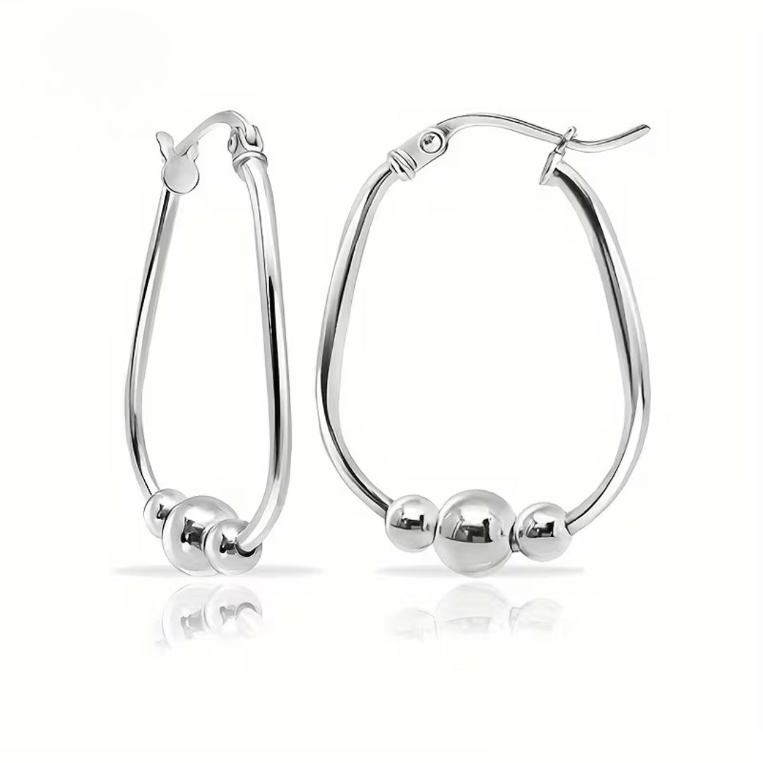 Silver-Tone Bead Hoop Earrings