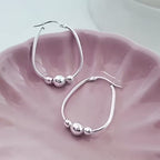 Silver-Tone Bead Hoop Earrings