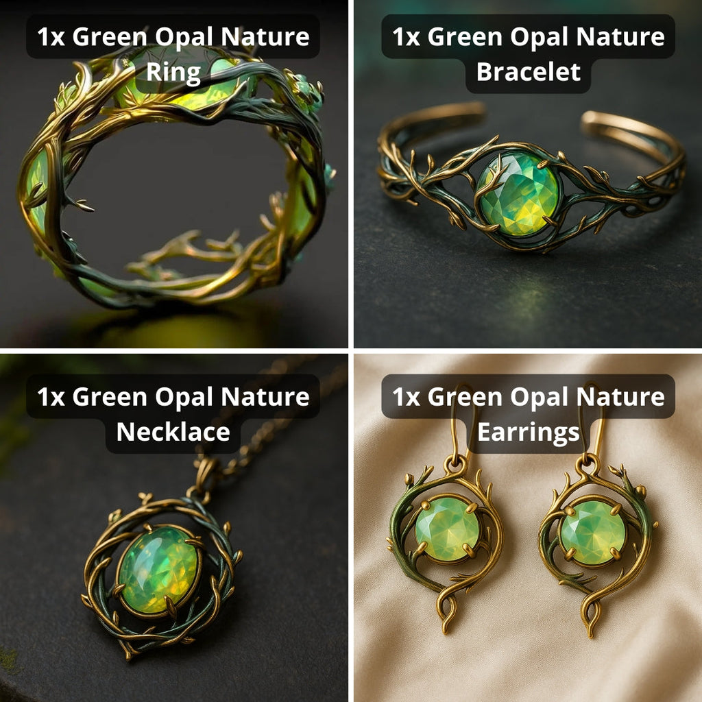 Sieradenbundel met groene opaallook en ring