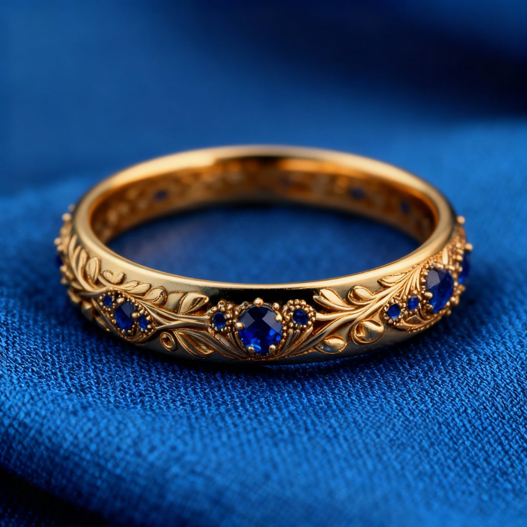 Fijne bladring met blauwe zirkonia