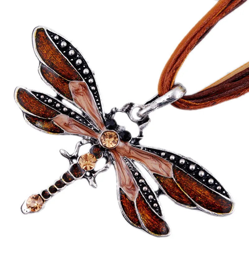 Crystal Dragonfly Pendant Necklace in Six Colours