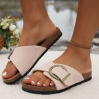 Buckle Slide Sandals with Contoured Footbed