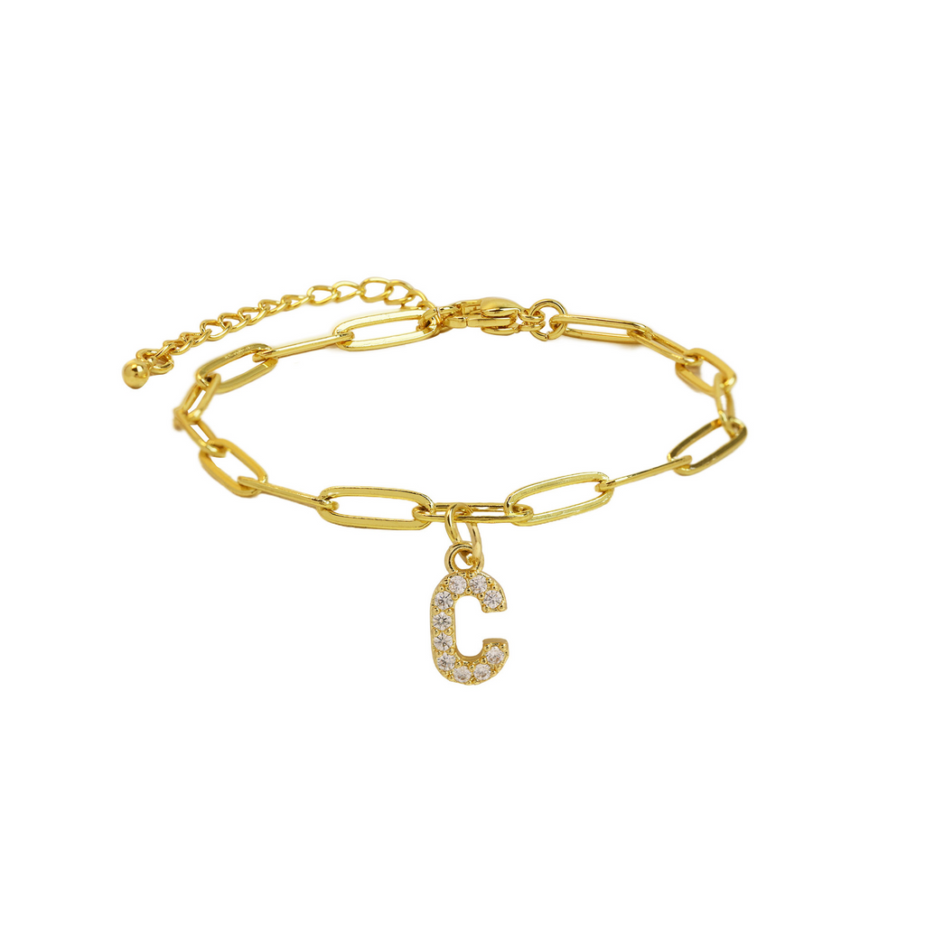 Dainty Paperclip Chain Initial Letter Bracelet