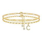 Two-Piece Initial Anklet Set with Diamond-Look Letter Charm