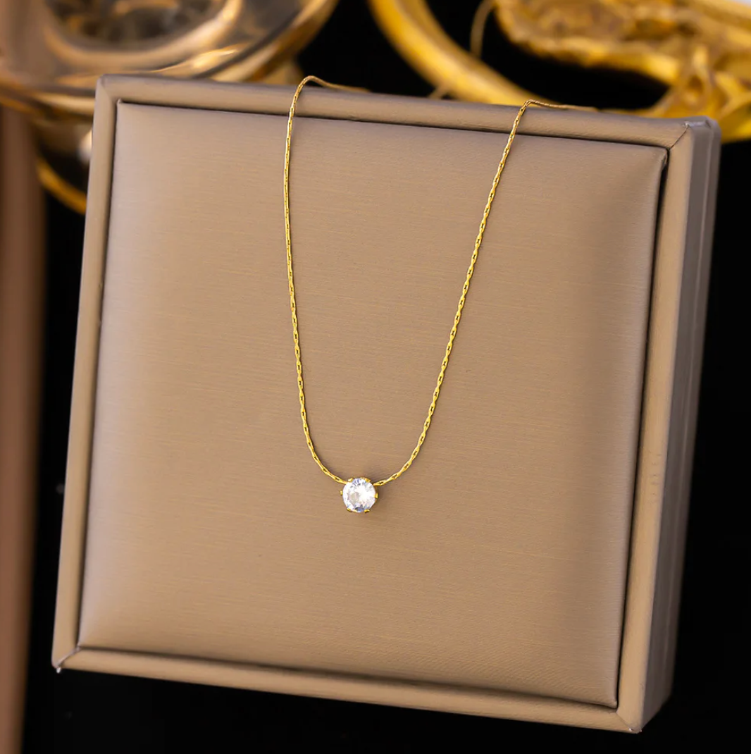 Gold-Tone Necklace with Diamond-Look Stones