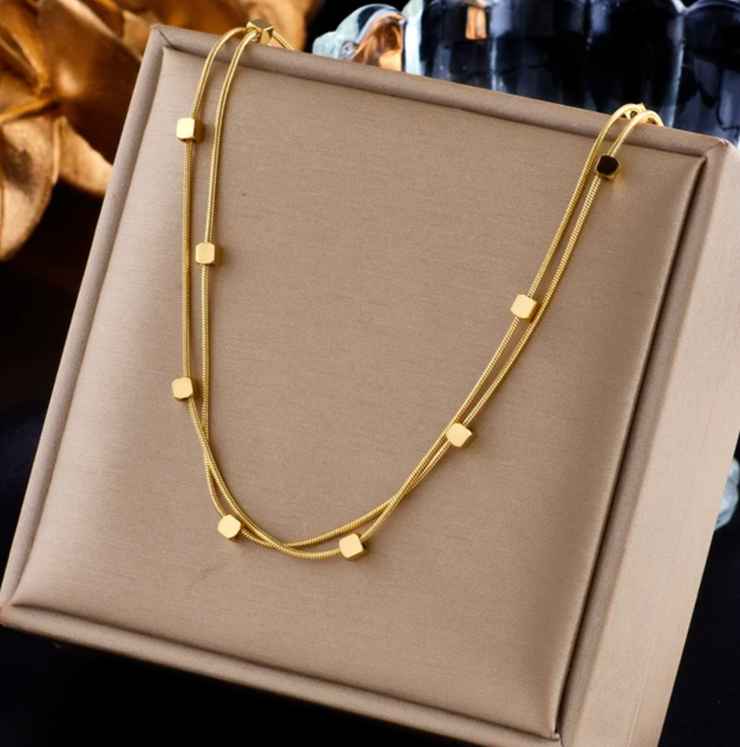18K Gold-Plated Collar Necklace with Small Squares