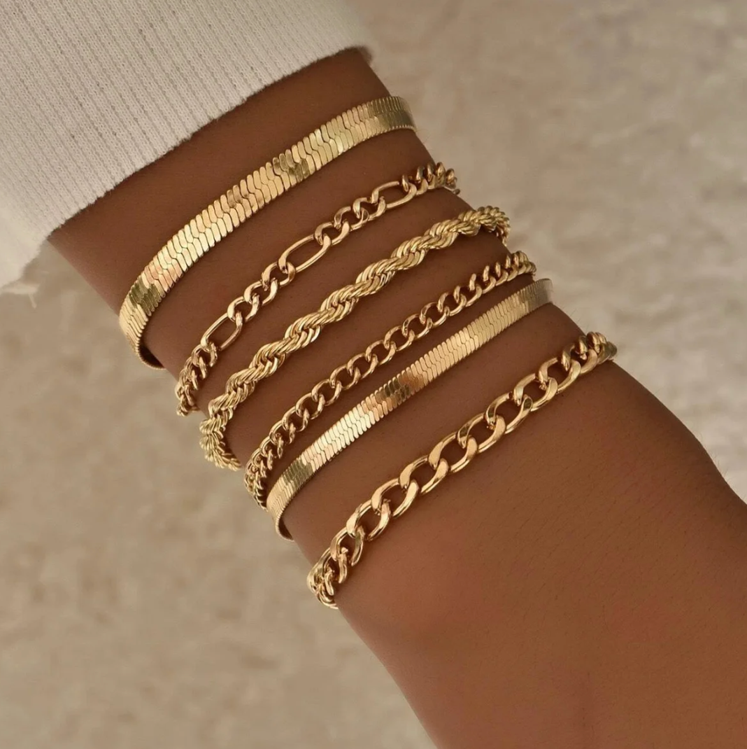 Gold-Tone Bracelet Set with Mixed Chain Styles