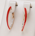Pointed Red Enamel Earrings in Gold Tone