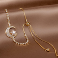 Zirconia and Gold-Tone Moon Pendant Bracelet