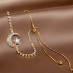 Zirconia and Gold-Tone Moon Pendant Bracelet