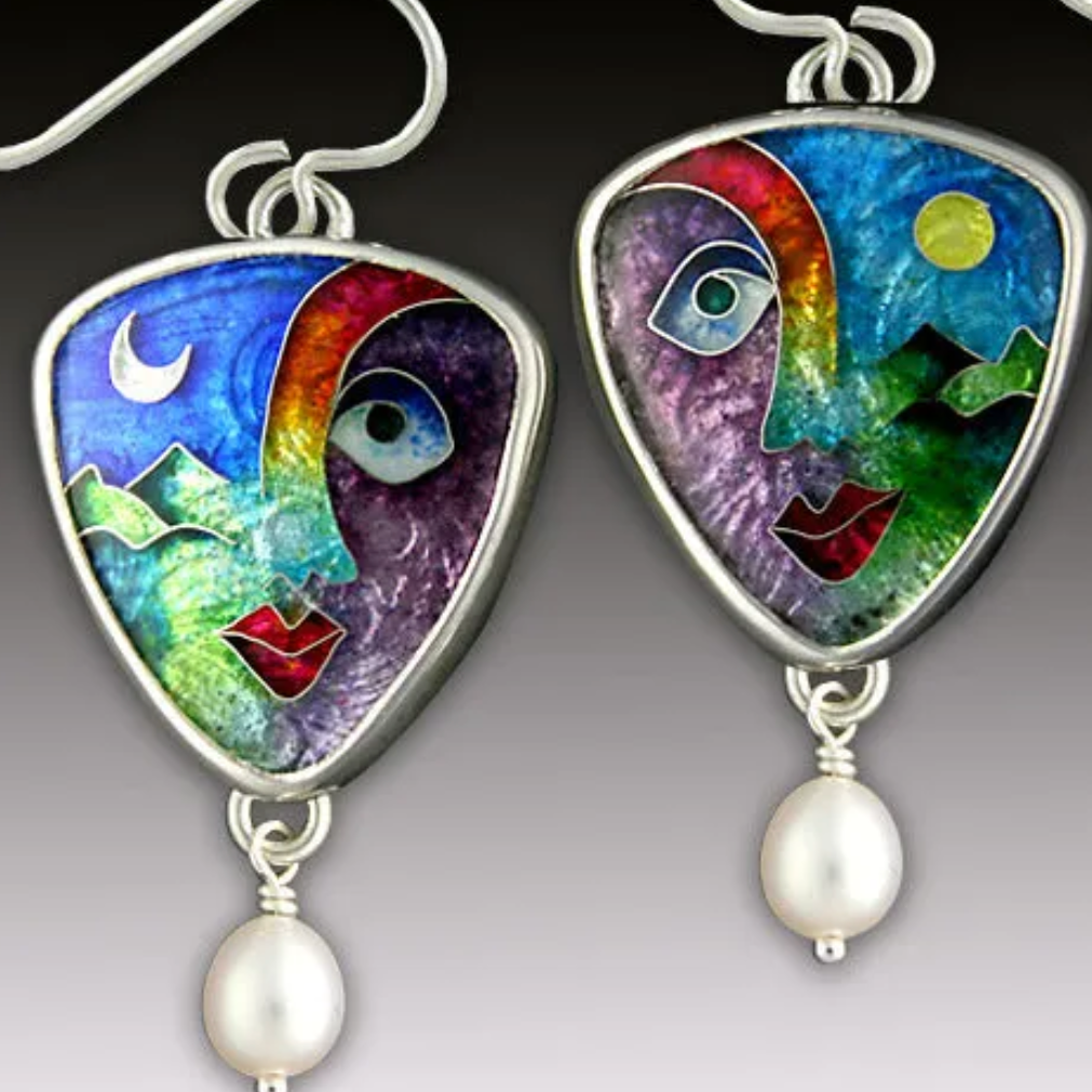 Boucles d'oreilles colorées peintes à la main style vintage