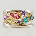 Vintage-Style Colourful Gem-Look Ring with Gold-Tone Swirls