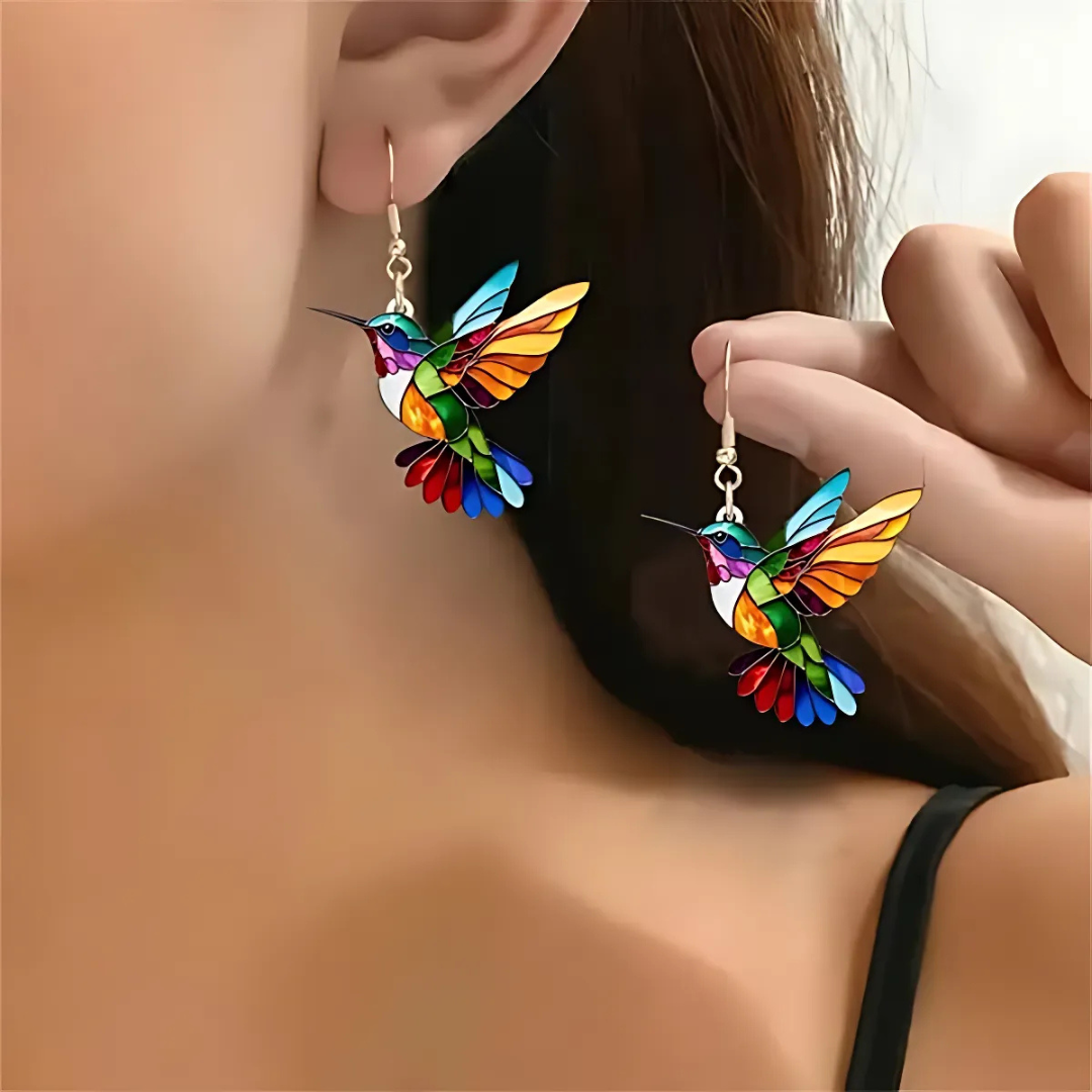 Colourful Hummingbird Pendant with Matching Earrings