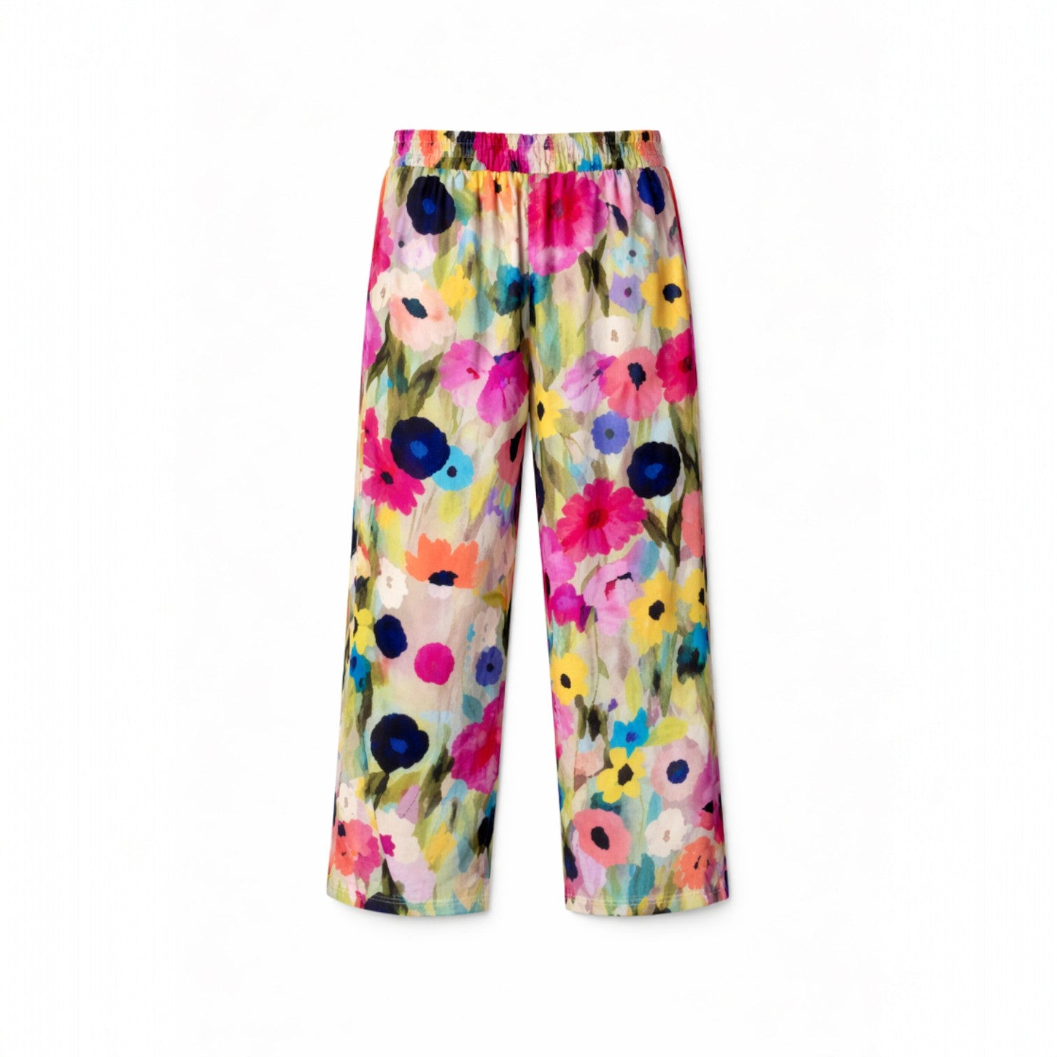 Broek met bloemenprint, medium taille en zakken opzij