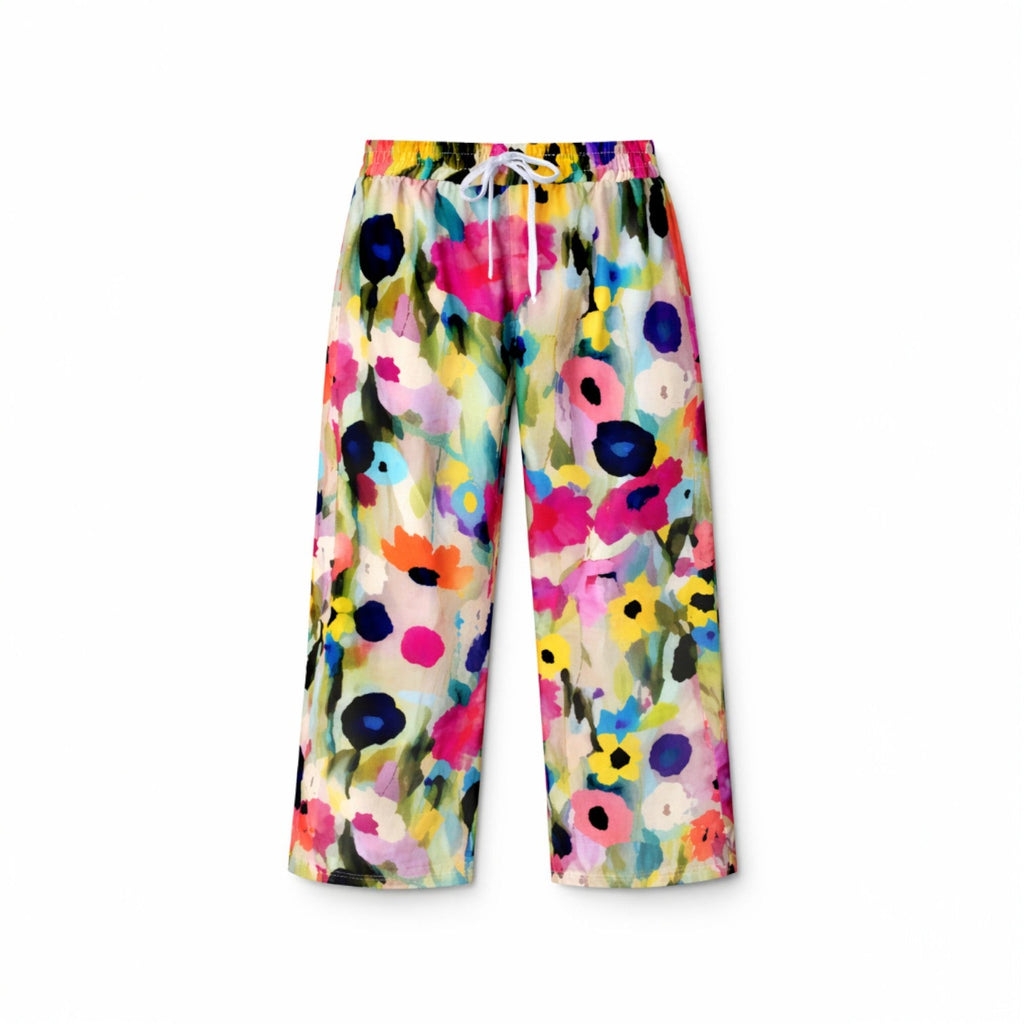 Broek met bloemenprint, medium taille en zakken opzij