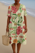 Jurk met vintage botanische print en losse, lichte snit