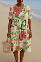 Jurk met vintage botanische print en losse, lichte snit