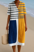 Colour Block Dress with Graphic Stripes and Relaxed Fit