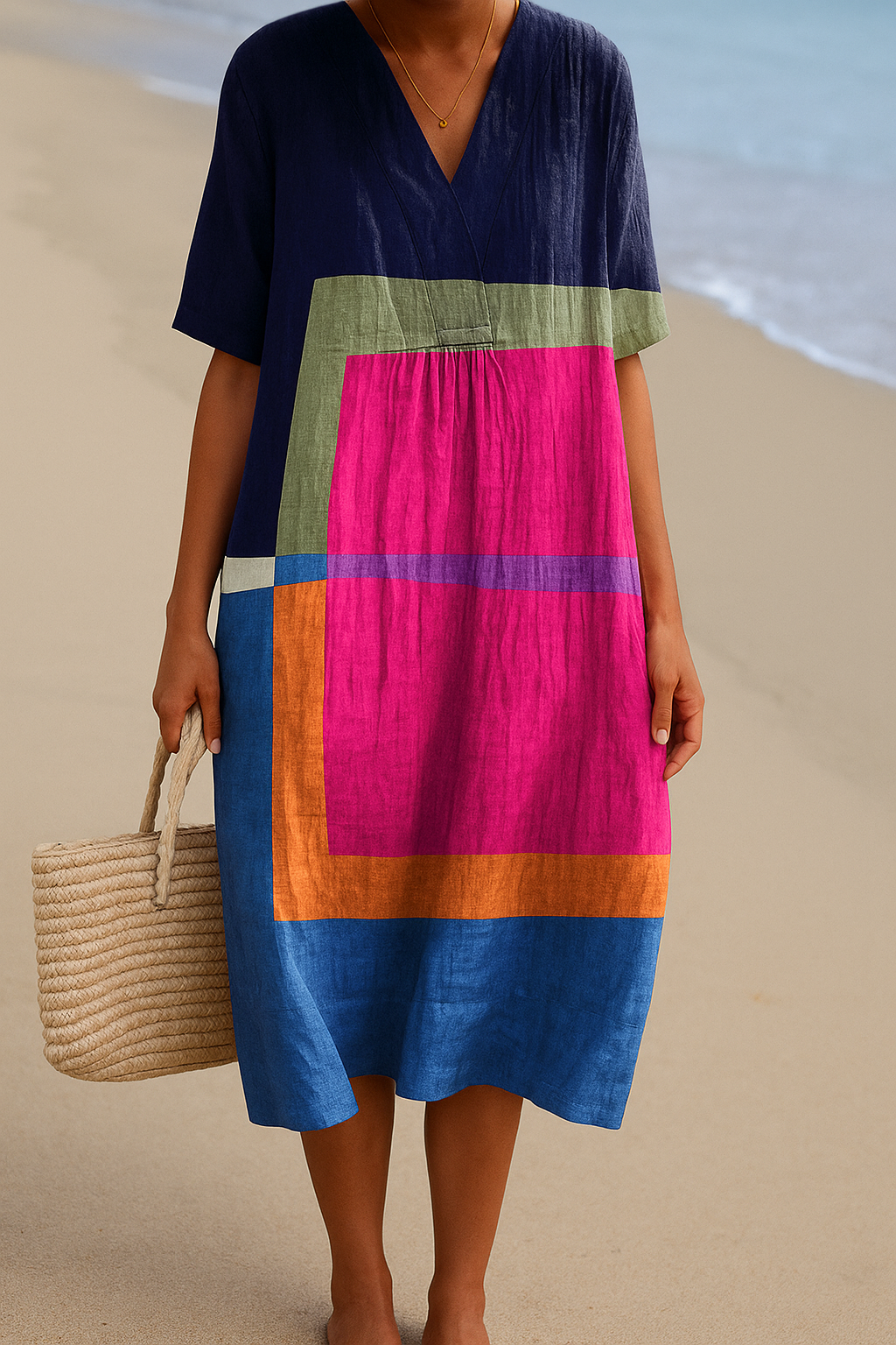 Colourblock jurk met vloeiend, licht silhouet