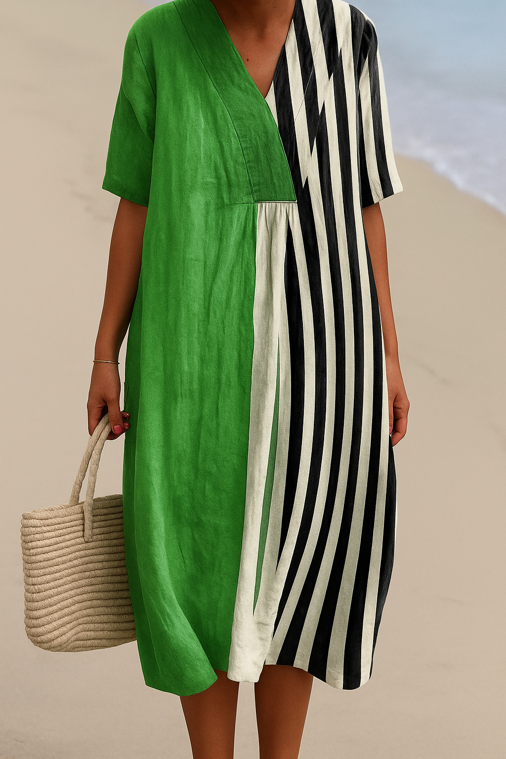 Gestreepte colourblock-jurk met relaxte dagelijkse snit
