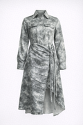 Tie-Dye Effect Slim-Fit Midi Dress with Front Flap Pockets