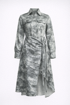 Tie-Dye Effect Slim-Fit Midi Dress with Front Flap Pockets