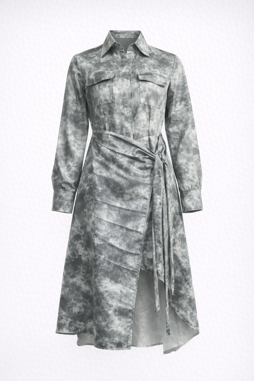 Slim fit midi-jurk met tie-dye-effect en kleppenzakken voor