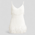 Sequinned Cocktail Dress with Slim Straps and Feather Hem