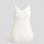 Sequinned Cocktail Dress with Slim Straps and Feather Hem