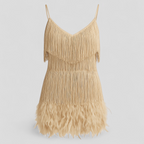 Sequinned Cocktail Dress with Slim Straps and Feather Hem