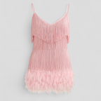 Sequinned Cocktail Dress with Slim Straps and Feather Hem
