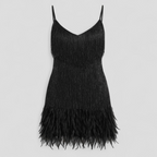 Sequinned Cocktail Dress with Slim Straps and Feather Hem