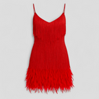 Sequinned Cocktail Dress with Slim Straps and Feather Hem