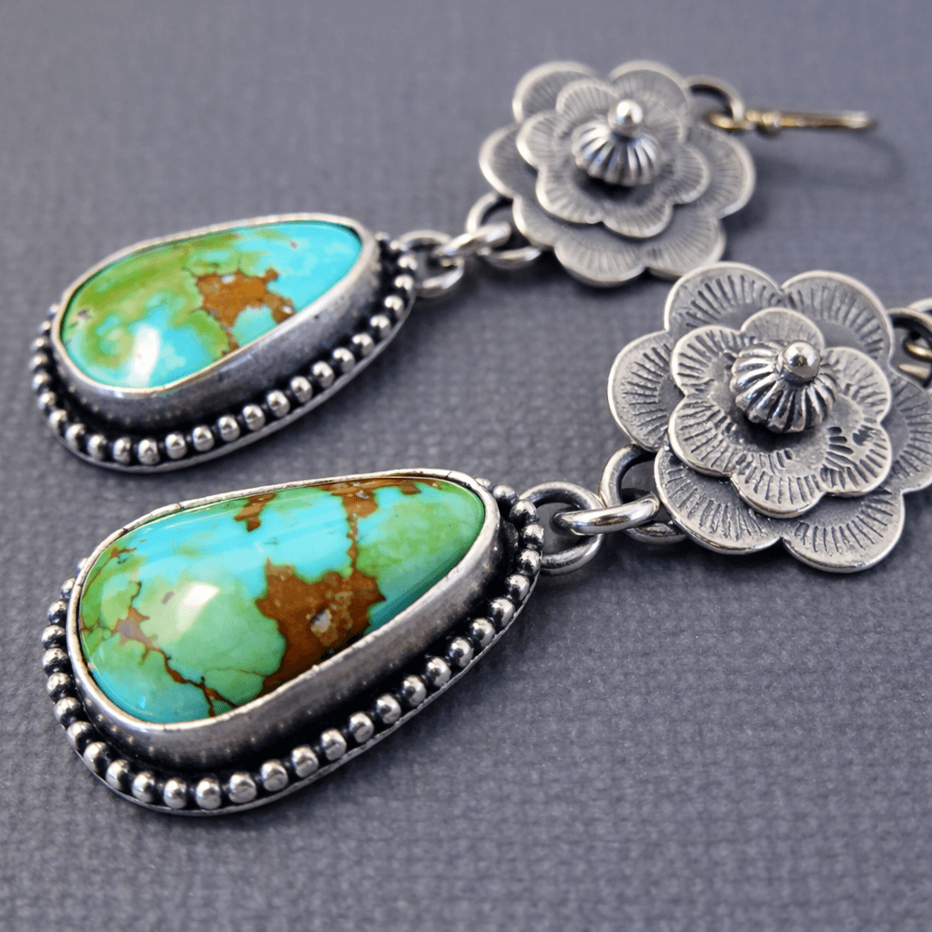 Vintage-Style Turquoise Floral Drop Earrings