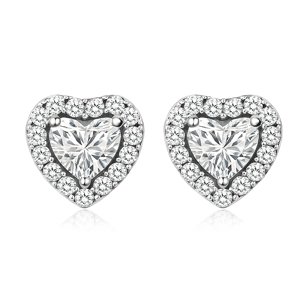Heart Earrings in White Gold Tone