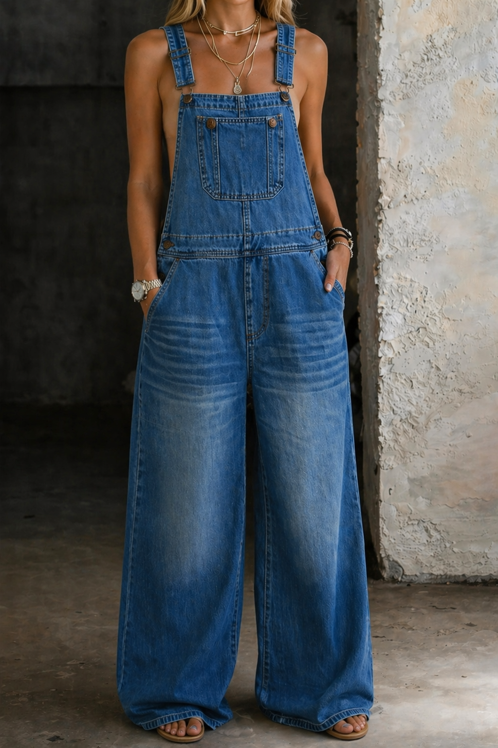 Denim Jumpsuit with Elasticated Waist and Easy Shape